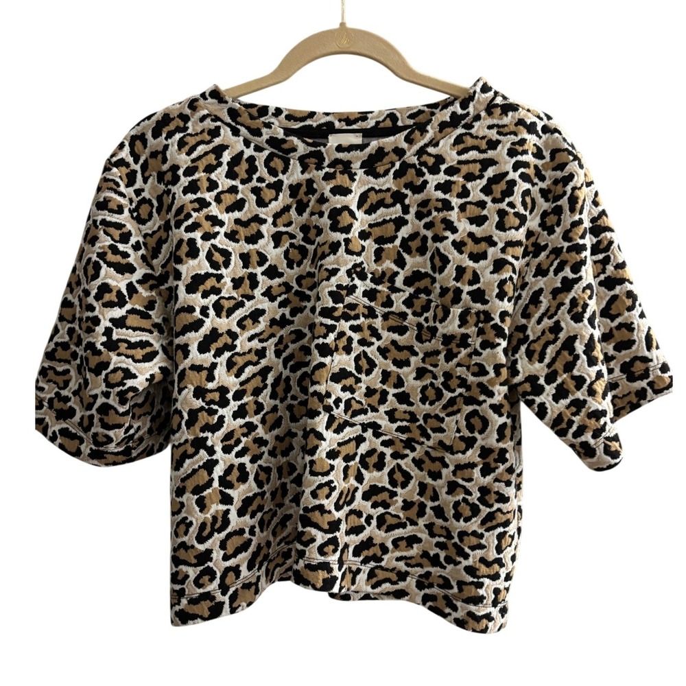 Maeve Anthropologie Leopard Print Textured Boxy Crop Top Large
